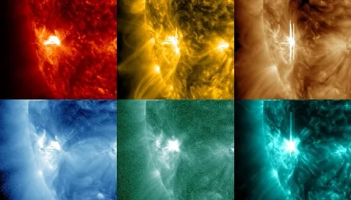 Вспышка уровня X1.2 в восточной области Солнца.