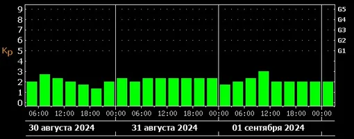 Прогноз магнитных бурь с 30 августа по 1 сентября 2024 года