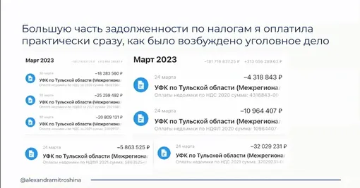 Митрошина показала, что заплатила 127 миллионов рублей.